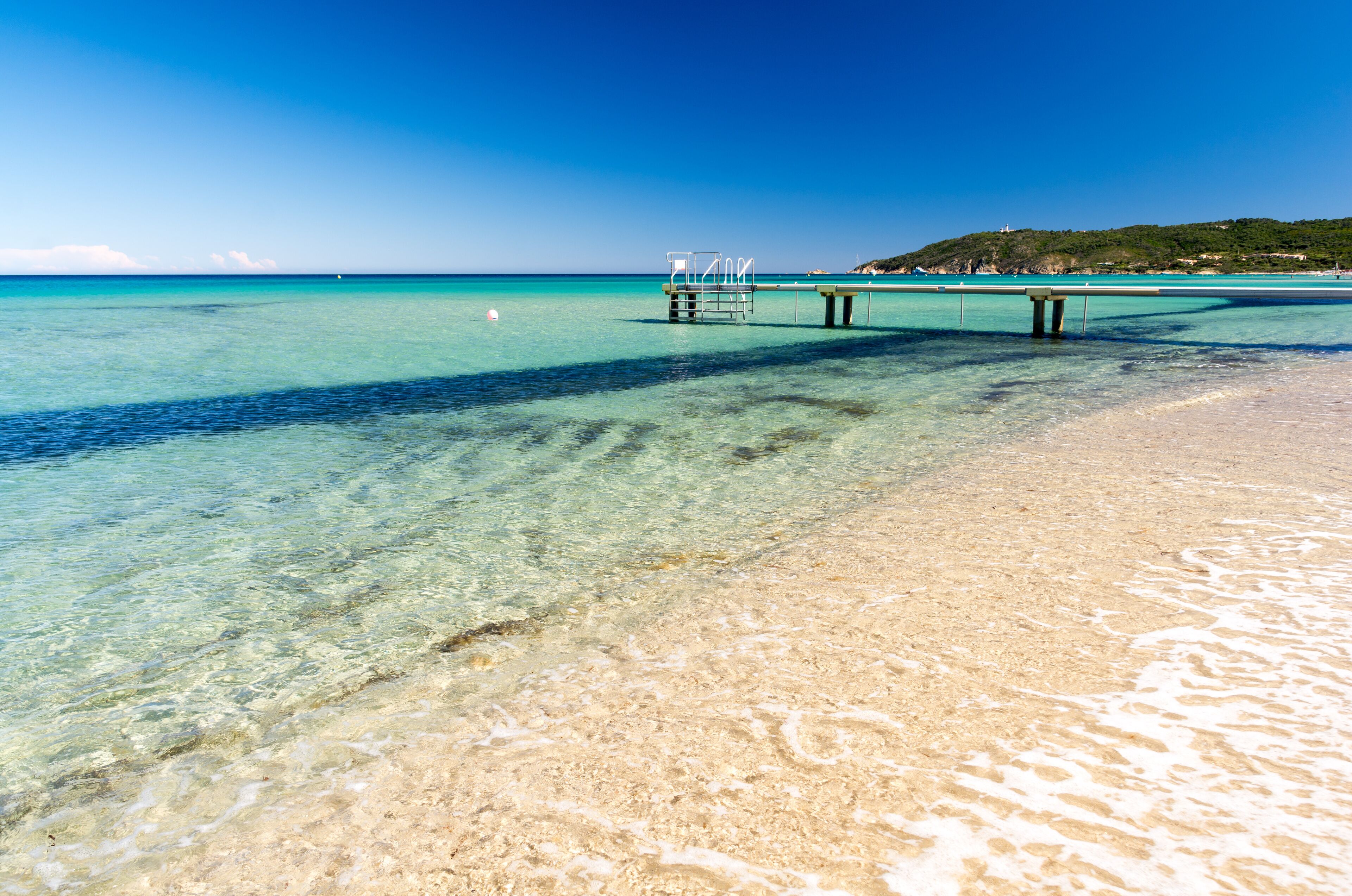 The jetty at Pampelonne Beach — turquoise shallows, 250 metres from the apartment
